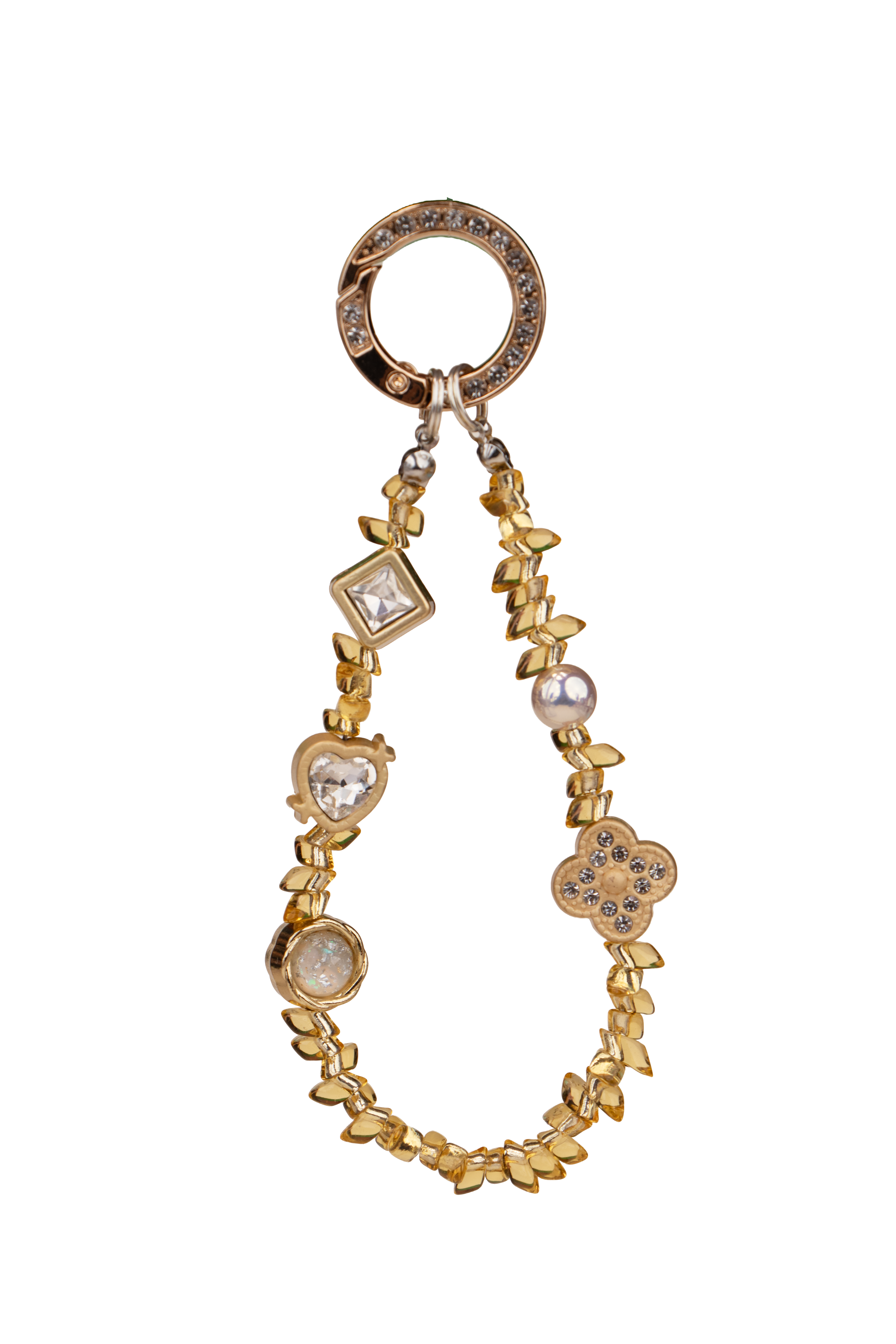 Honey Light phone charm with gold-tone ring and crystal-look details