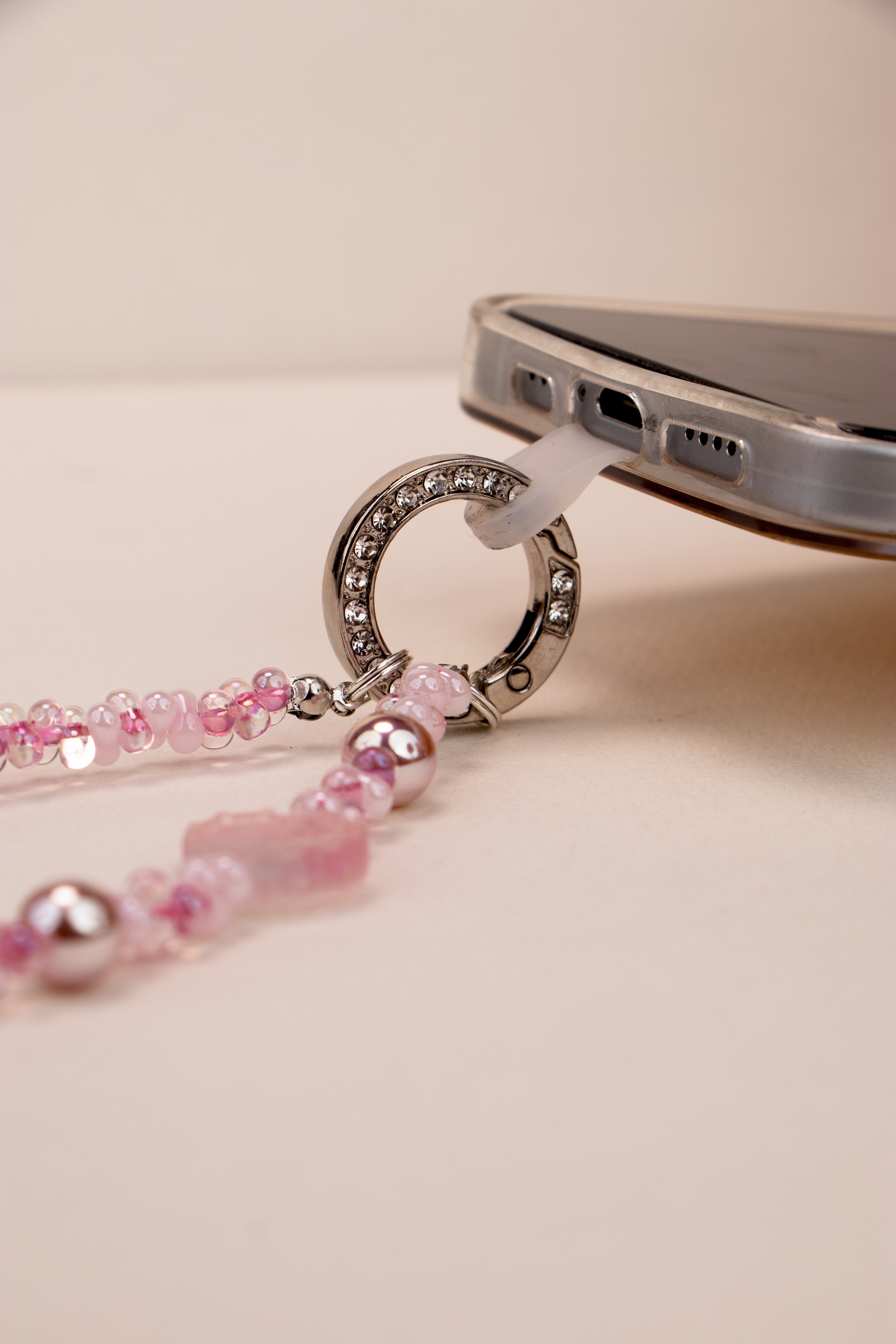 Blush Star beaded phone charm with pink heart and silver-tone star details