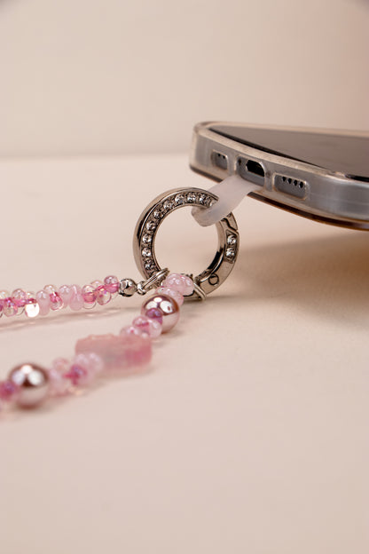 Blush Star beaded phone charm with pink heart and silver-tone star details